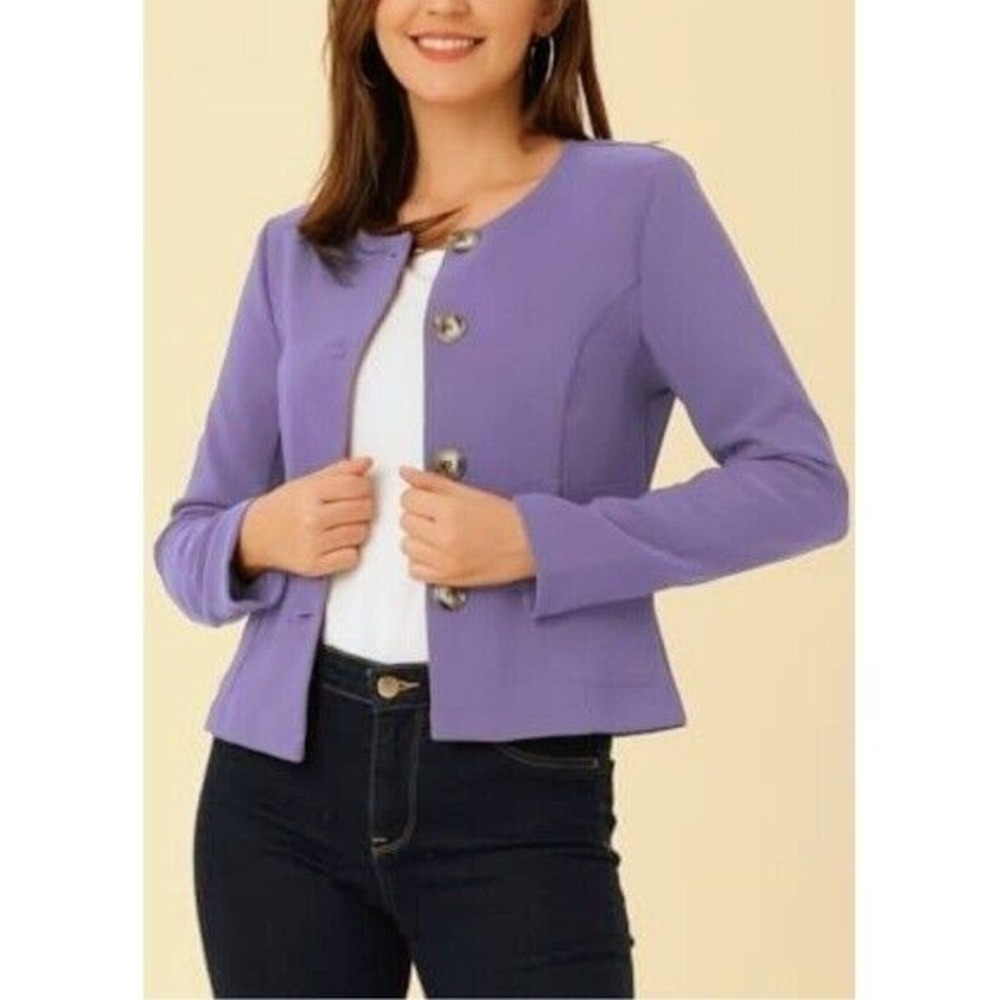 Allegra K Blazer Jacket Business Casual Button‎ Front Career Purple Size S NWT